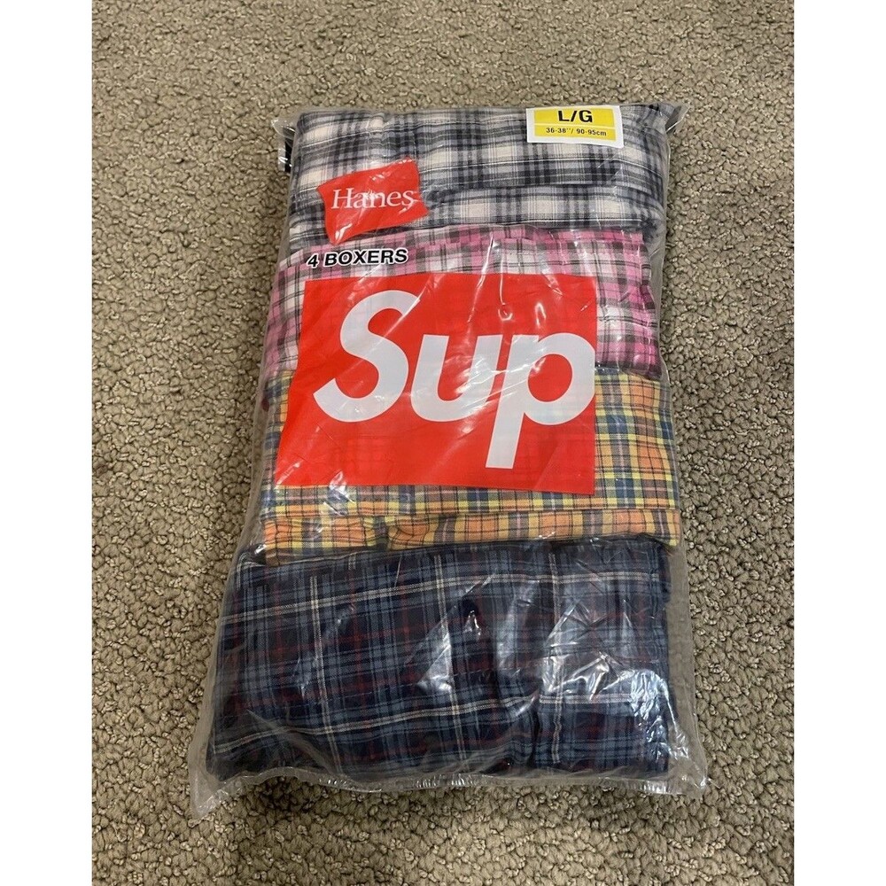 Supreme Hanes Plaid Boxers 4 Pack Pink Black Yellow Blue Size Large SHIPS ASAP